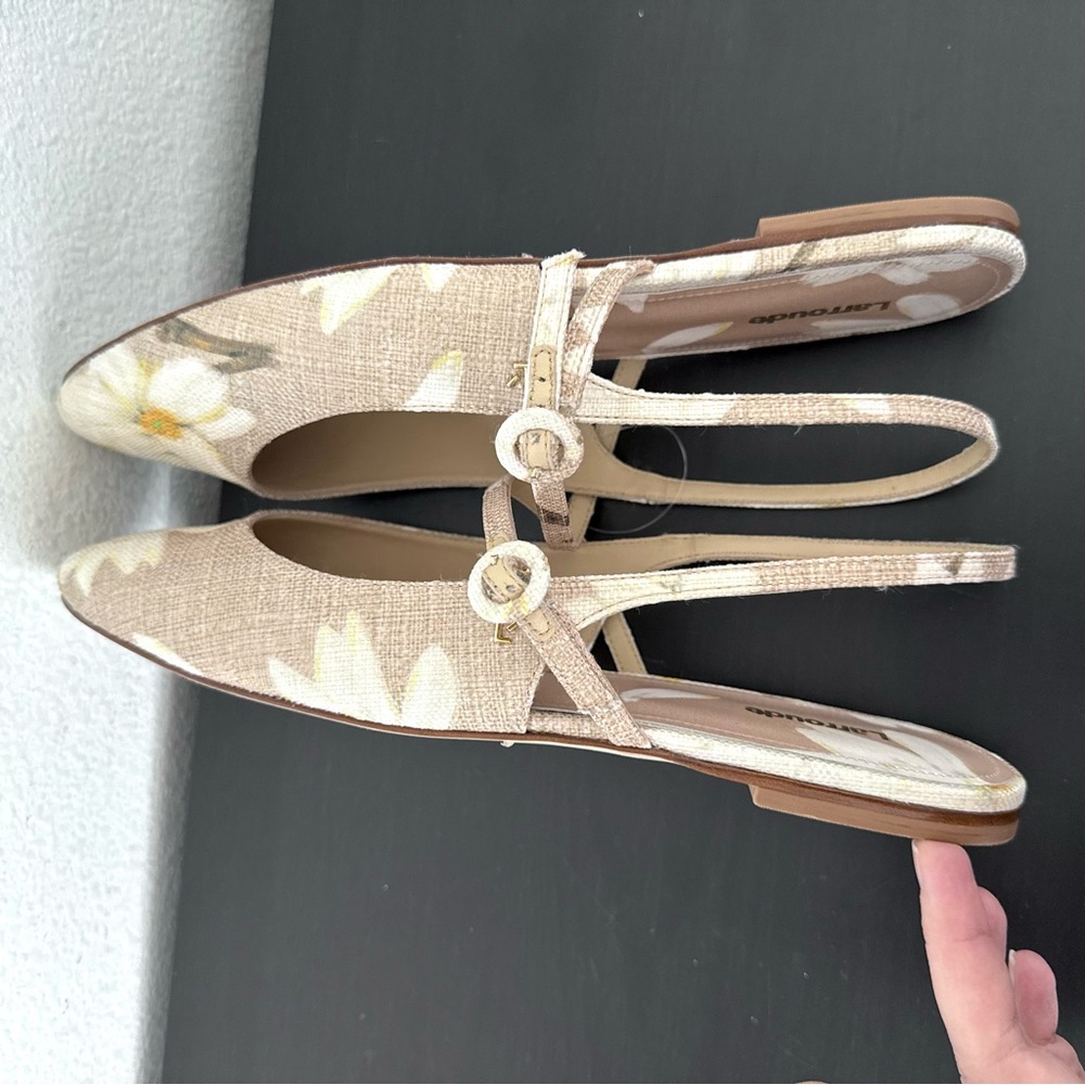 NEW Larroudé Georgina Ballet Flat In Beige Printed Raffia - Picture 8 of 11